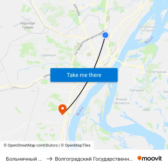 Больничный Комплекс (Б) to Волгоградский Государственный Университет "" Волгу"" map