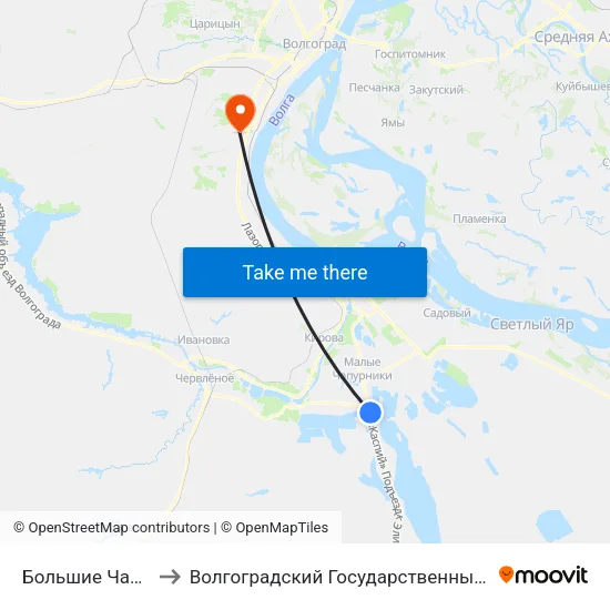 Большие Чапурники (Б) to Волгоградский Государственный Университет "" Волгу"" map