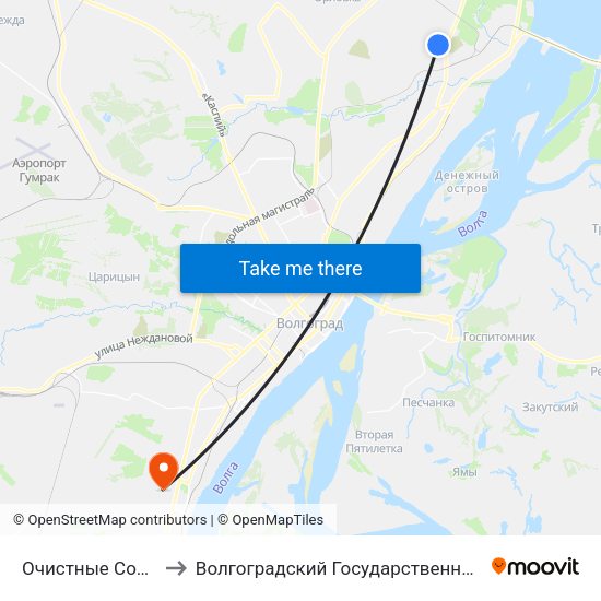 Очистные Сооружения (Б) to Волгоградский Государственный Университет "" Волгу"" map