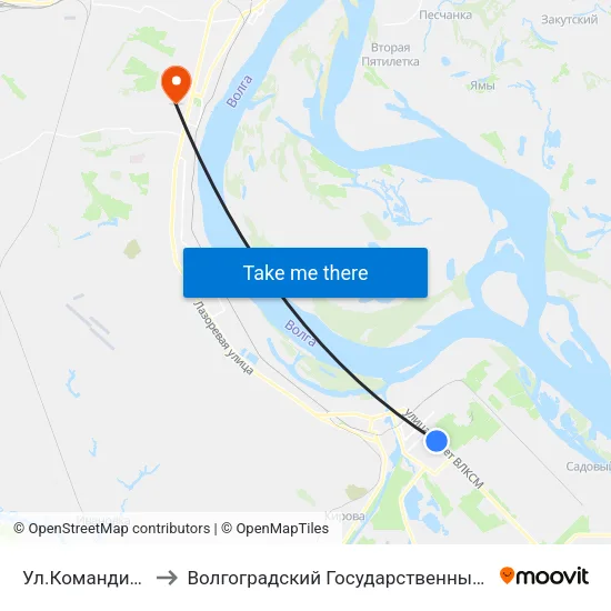 Ул.Командира Рудь (А) to Волгоградский Государственный Университет "" Волгу"" map