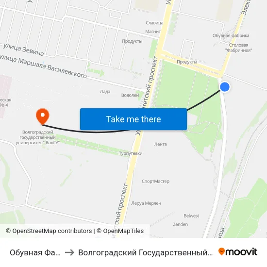 Обувная Фабрика (А) to Волгоградский Государственный Университет "" Волгу"" map