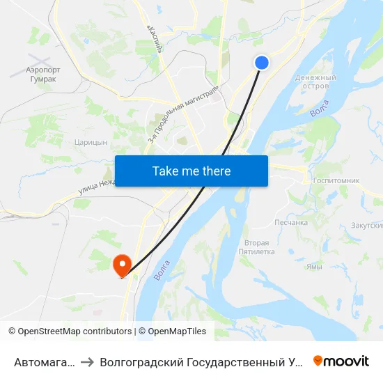 Автомагазин (Б) to Волгоградский Государственный Университет "" Волгу"" map