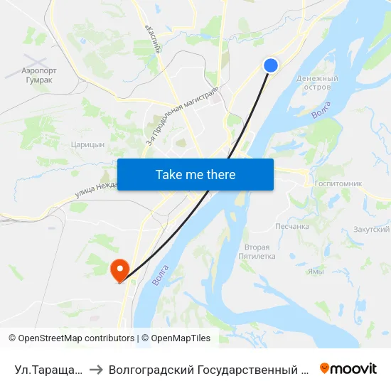 Ул.Таращанцев (Б) to Волгоградский Государственный Университет "" Волгу"" map