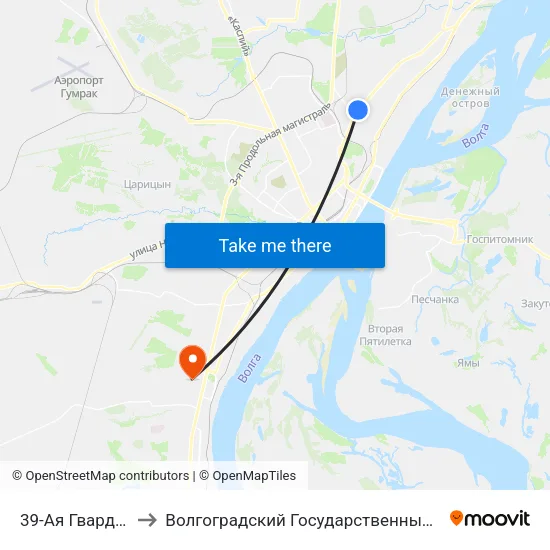 39-Ая Гвардейская (А) to Волгоградский Государственный Университет "" Волгу"" map