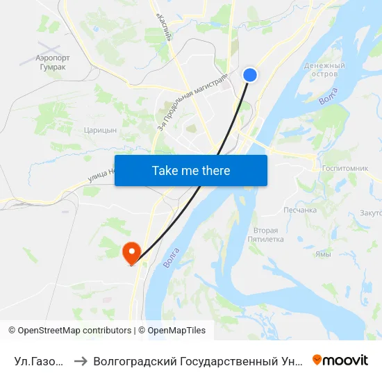 Ул.Газовая (Б) to Волгоградский Государственный Университет "" Волгу"" map