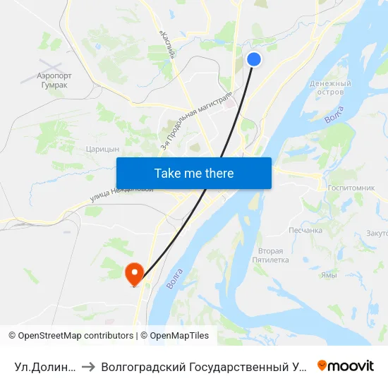 Ул.Долинная (Б) to Волгоградский Государственный Университет "" Волгу"" map