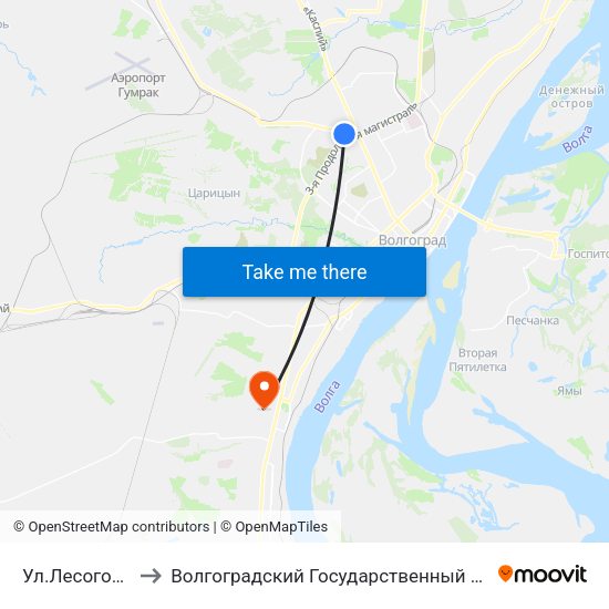 Ул.Лесогорская (Б) to Волгоградский Государственный Университет "" Волгу"" map