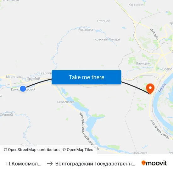 П.Комсомольский Тр. (Б) to Волгоградский Государственный Университет "" Волгу"" map