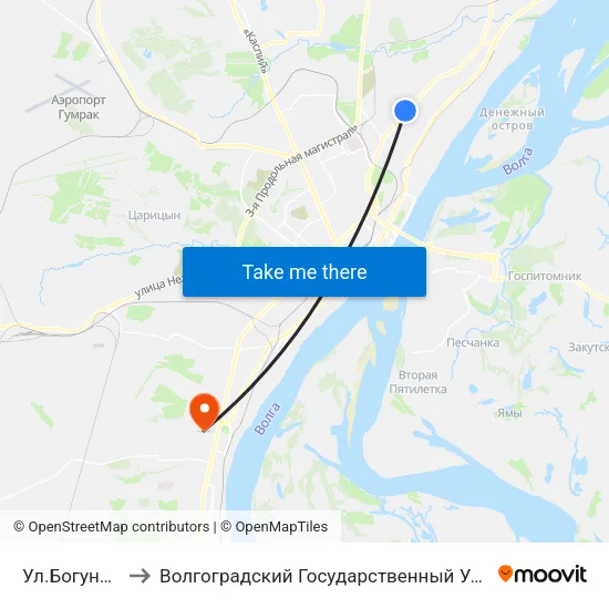 Ул.Богунская (Б) to Волгоградский Государственный Университет "" Волгу"" map