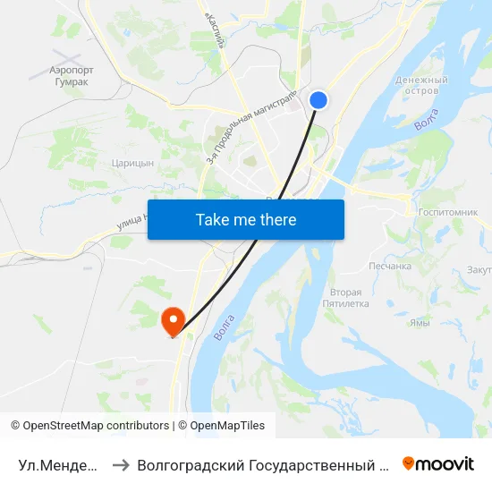 Ул.Менделеева (А) to Волгоградский Государственный Университет "" Волгу"" map