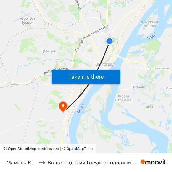 Мамаев Курган (Б) to Волгоградский Государственный Университет "" Волгу"" map