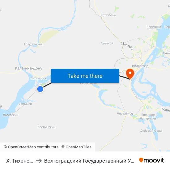 Х. Тихоновка (А) to Волгоградский Государственный Университет "" Волгу"" map