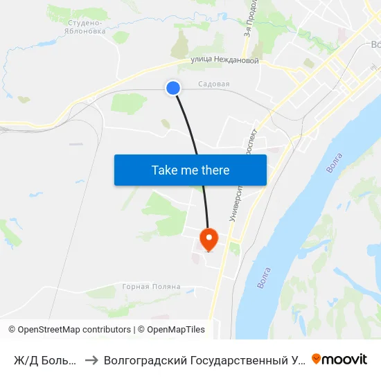 Ж/Д Больница (Б) to Волгоградский Государственный Университет "" Волгу"" map