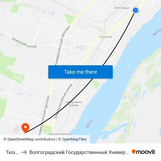 Тюз (А) to Волгоградский Государственный Университет "" Волгу"" map