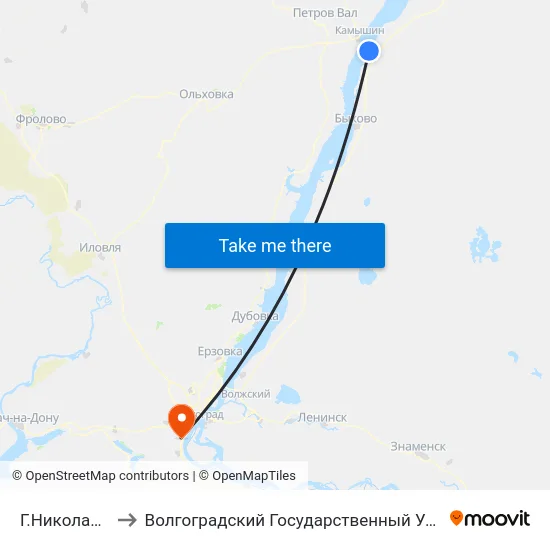 Г.Николаевск (А) to Волгоградский Государственный Университет "" Волгу"" map