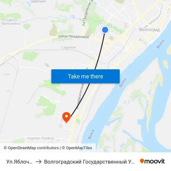 Ул.Яблочная (Б) to Волгоградский Государственный Университет "" Волгу"" map