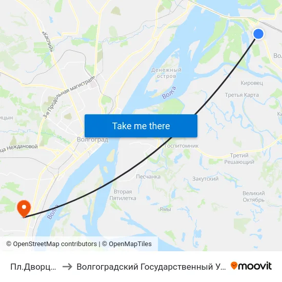 Пл.Дворцовая (А) to Волгоградский Государственный Университет "" Волгу"" map