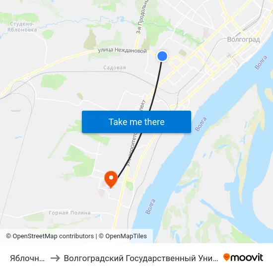 Яблочная (А) to Волгоградский Государственный Университет "" Волгу"" map