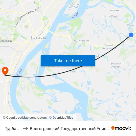 Турбаза (А) to Волгоградский Государственный Университет "" Волгу"" map