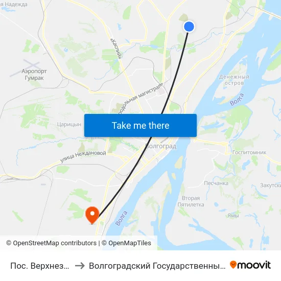 Пос. Верхнезареченский to Волгоградский Государственный Университет "" Волгу"" map