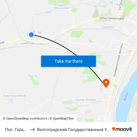 Пос. Горьковский to Волгоградский Государственный Университет "" Волгу"" map