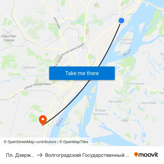 Пл. Дзержинского to Волгоградский Государственный Университет "" Волгу"" map