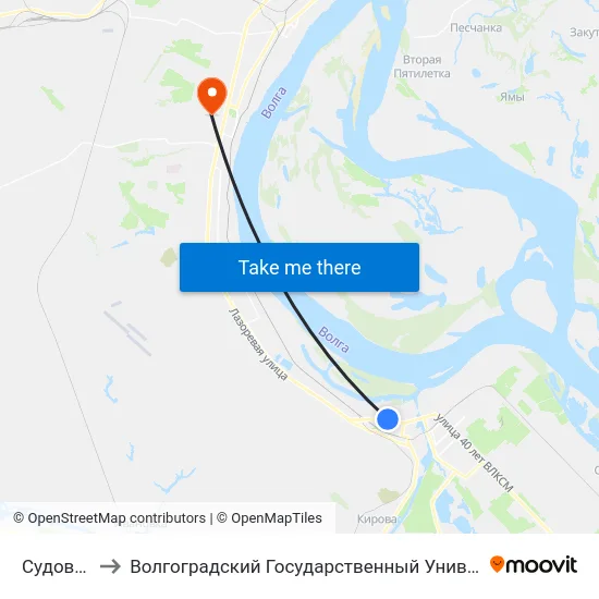 Судоверфь to Волгоградский Государственный Университет "" Волгу"" map
