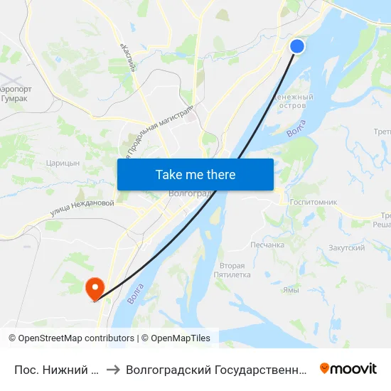 Пос. Нижний Тракторный to Волгоградский Государственный Университет "" Волгу"" map
