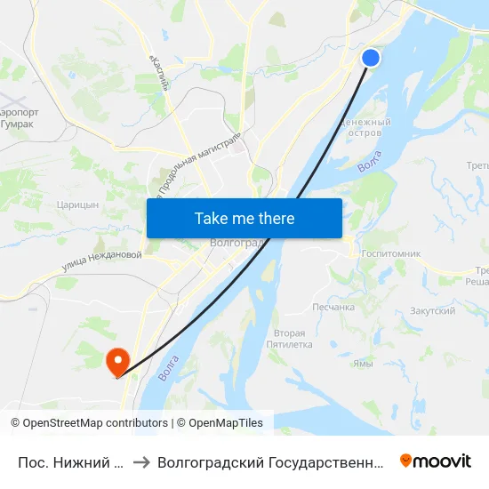 Пос. Нижний Тракторный to Волгоградский Государственный Университет "" Волгу"" map