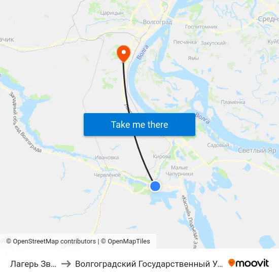 Лагерь Звёздный to Волгоградский Государственный Университет "" Волгу"" map