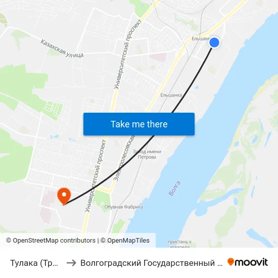 Тулака (Троллейбус) to Волгоградский Государственный Университет "" Волгу"" map