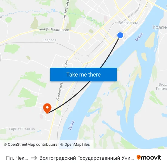 Пл. Чекистов to Волгоградский Государственный Университет "" Волгу"" map