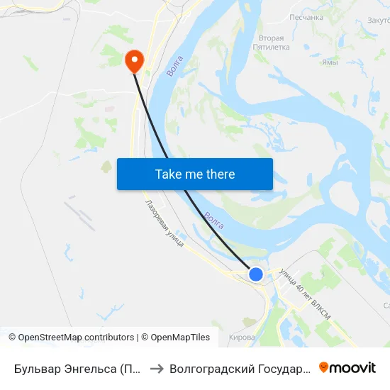 Бульвар Энгельса (Проспект Героев Сталинграда) to Волгоградский Государственный Университет "" Волгу"" map