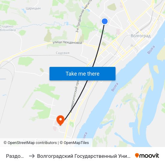 Раздольная to Волгоградский Государственный Университет "" Волгу"" map