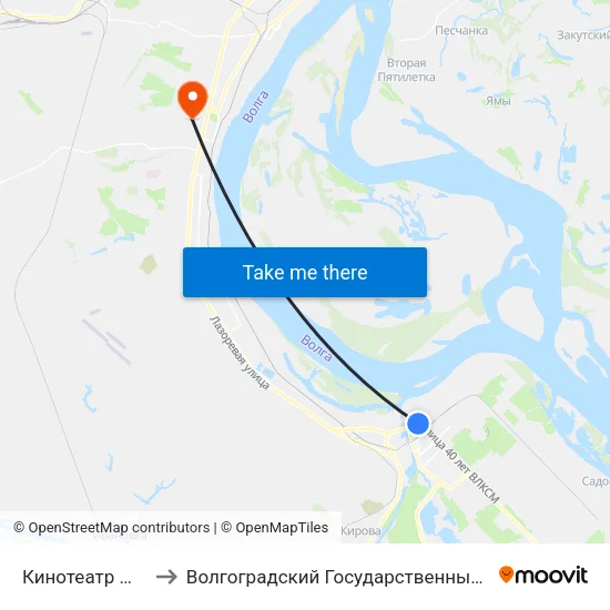 Кинотеатр Юбилейный to Волгоградский Государственный Университет "" Волгу"" map