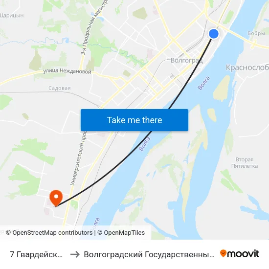 7 Гвардейской Дивизии to Волгоградский Государственный Университет "" Волгу"" map
