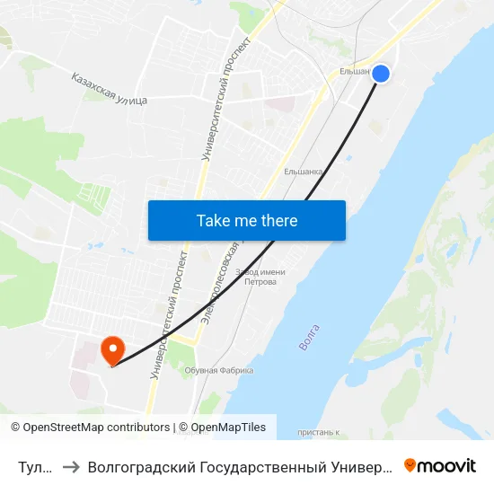 Тулака to Волгоградский Государственный Университет "" Волгу"" map