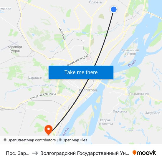Пос. Заречный to Волгоградский Государственный Университет "" Волгу"" map