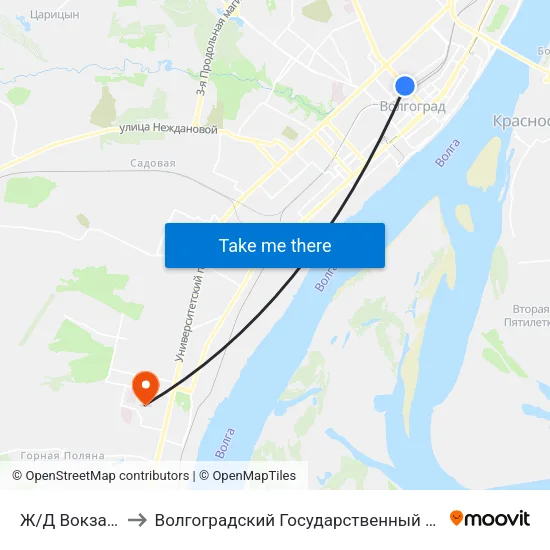 Ж/Д Вокзал (Мост) to Волгоградский Государственный Университет "" Волгу"" map