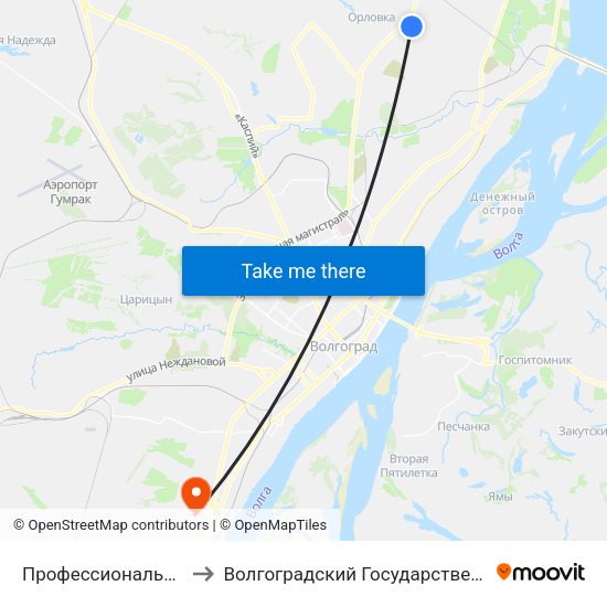 Профессиональное Училище №54 to Волгоградский Государственный Университет "" Волгу"" map