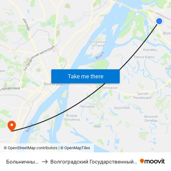 Больничный Городок to Волгоградский Государственный Университет "" Волгу"" map