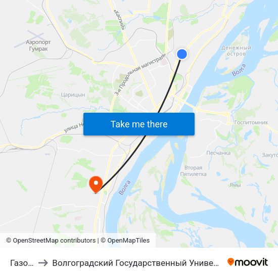 Газовая to Волгоградский Государственный Университет "" Волгу"" map