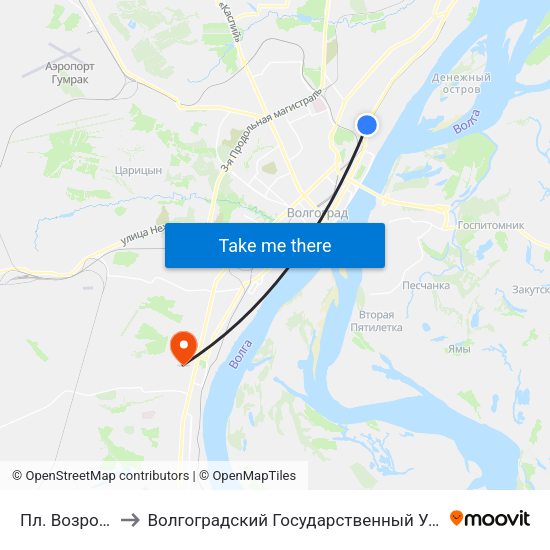 Пл. Возрождения to Волгоградский Государственный Университет "" Волгу"" map