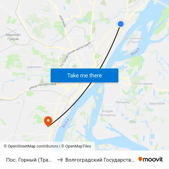 Пос. Горный (Тракторозаводский Р-Н) to Волгоградский Государственный Университет "" Волгу"" map