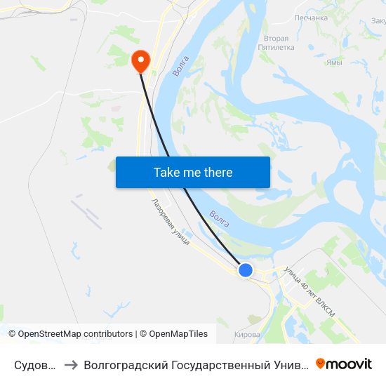 Судоверфь to Волгоградский Государственный Университет "" Волгу"" map