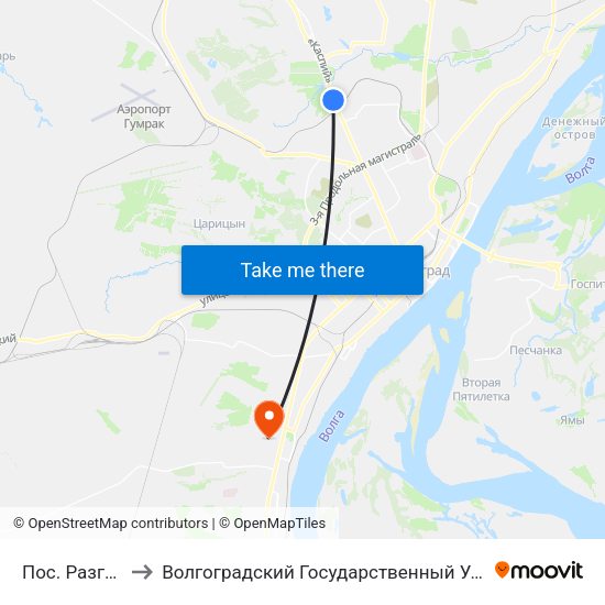 Пос. Разгуляевка to Волгоградский Государственный Университет "" Волгу"" map