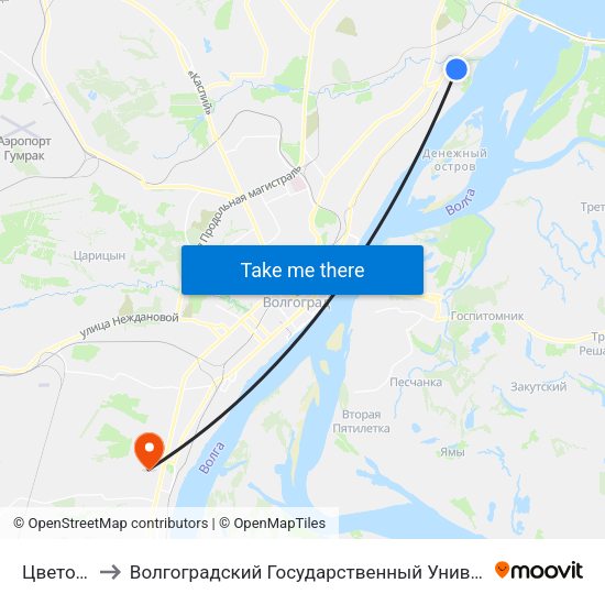 Цветочная to Волгоградский Государственный Университет "" Волгу"" map