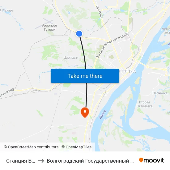 Станция Бетонная to Волгоградский Государственный Университет "" Волгу"" map