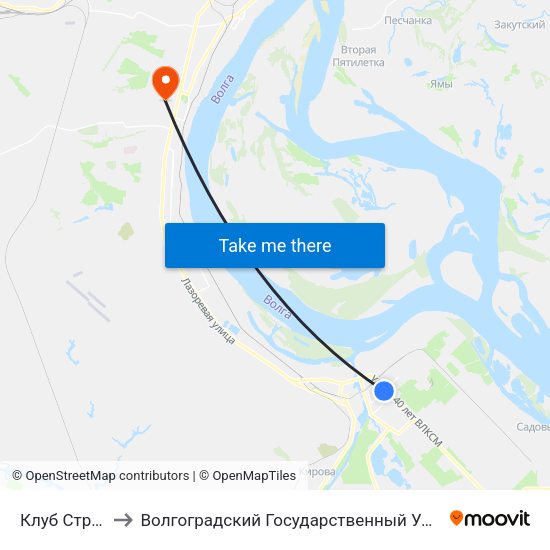 Клуб Строитель to Волгоградский Государственный Университет "" Волгу"" map