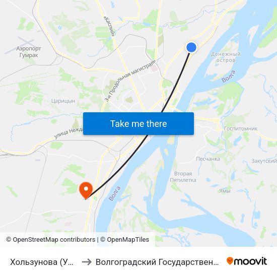 Хользунова (Ул. Таращанцев) to Волгоградский Государственный Университет "" Волгу"" map